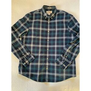 Penguin‎ Button Down Pocket Long Sleeve Plaid Shirt Men L Green Blue Plaid